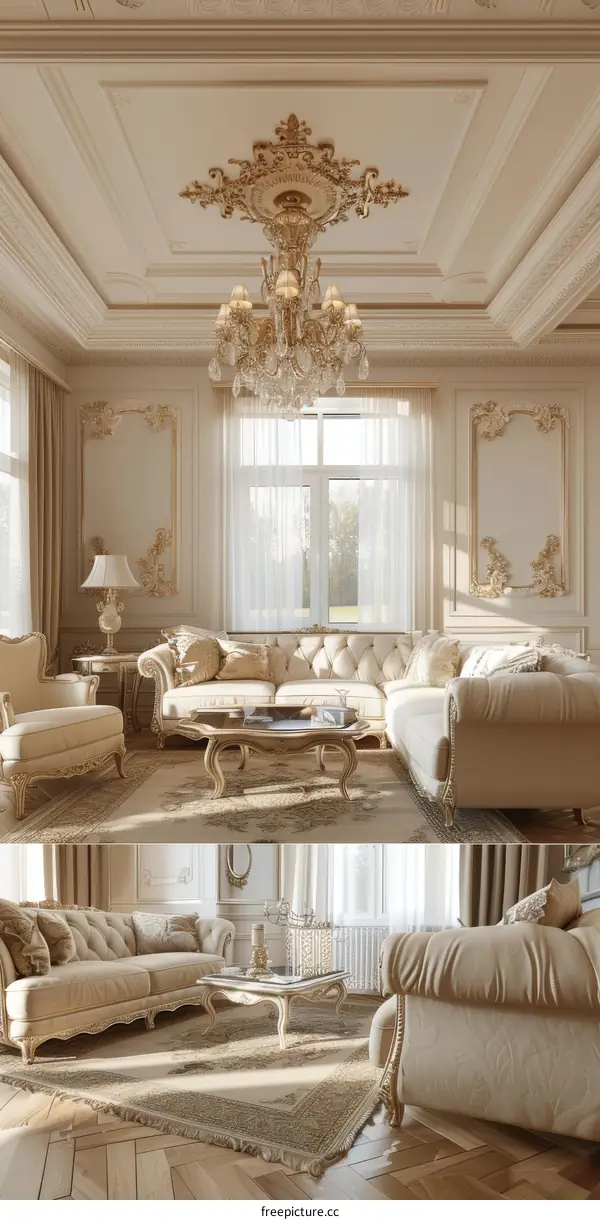 Spacious and Luxurious European-Style Living Room