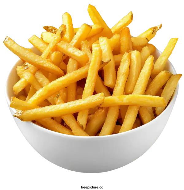 [Transparent Background PNG]Crispy French Fries in a White Bowl