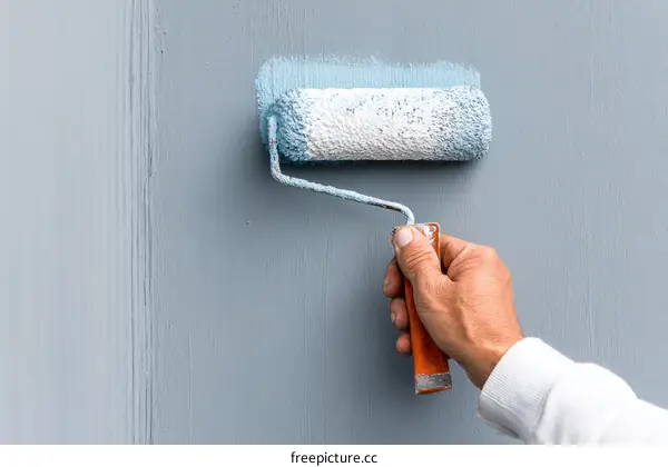 Painting a wall with a roller brush