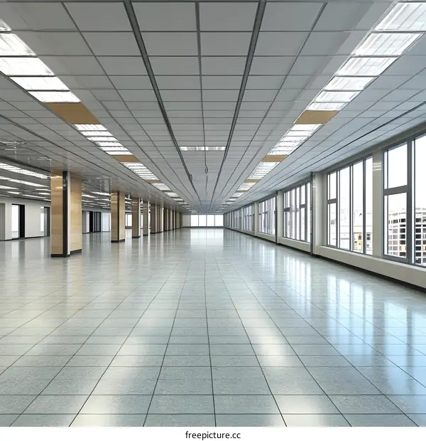 Empty Modern Office Interior Design with Tiled Floor and Windows