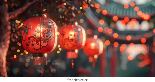 Red lanterns烘托出节日气氛