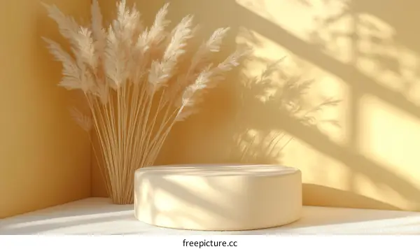 Beige Pastel Display Podium with Pampas Grass