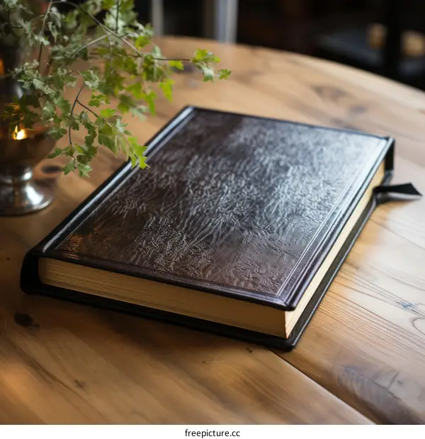 An old book on a wooden table