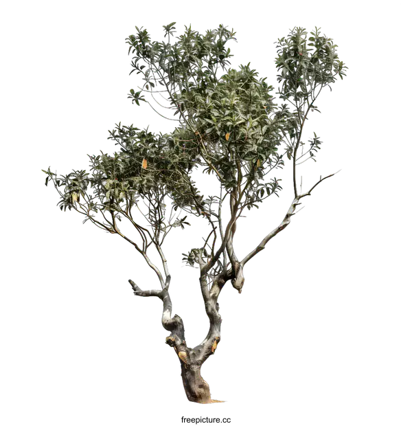 [Transparent Background PNG]Isolated Green Tree With Twisted Branches on White Background