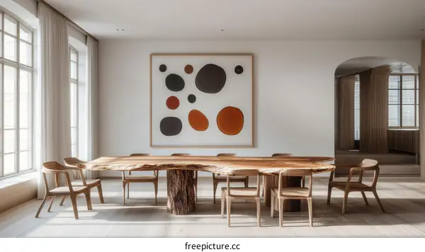 Modern Dining Area with Large Wooden Table