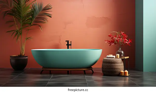 Stylish Bathroom with Blue Bathtub