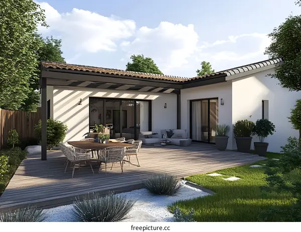 Modern Home Exterior With Patio and Deck