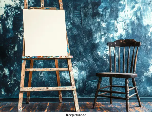 Empty Canvas On Wooden Easel In Artistic Studio