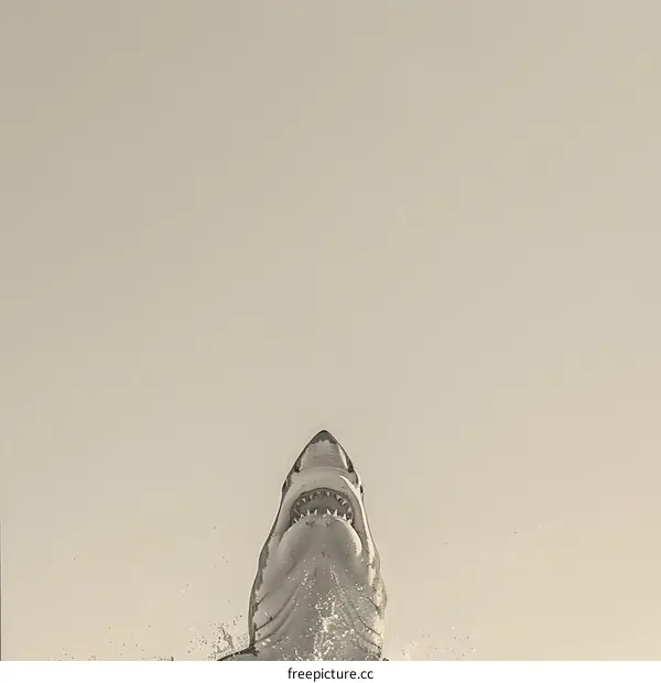 Great white shark breaching the ocean surface