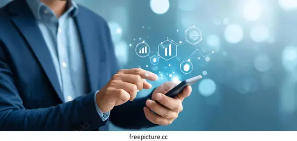 Businessman Using Smartphone with Digital Interface