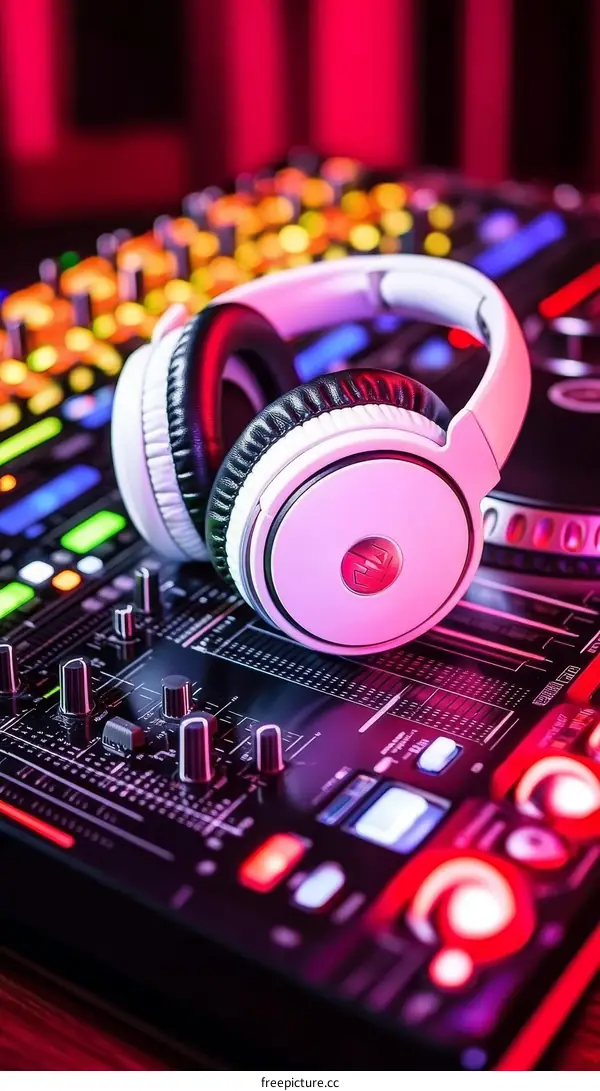 DJ Headphones on a Mixing Console in a Nightclub