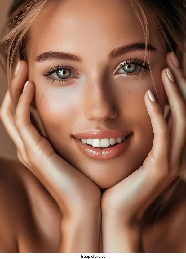 Close up Portrait of a Young Woman with Blonde Hair and Freckles