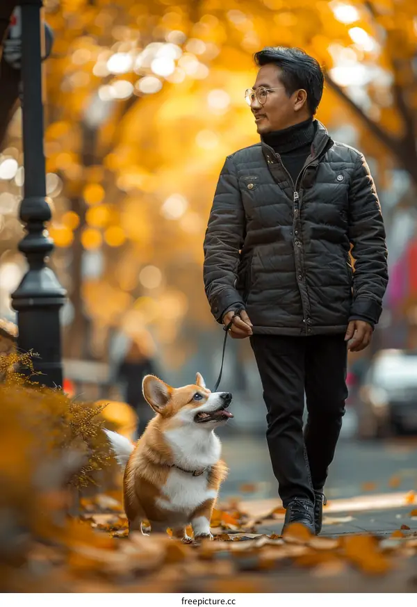 A man walking his dog in the park