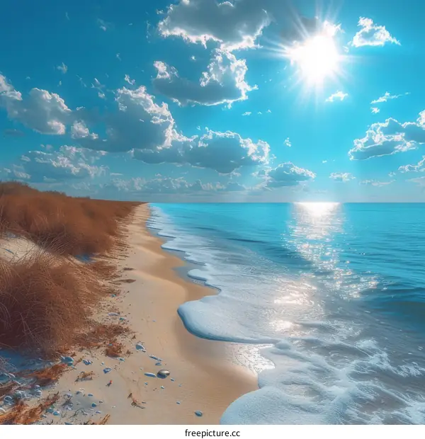 Beach, blue sky and white clouds
