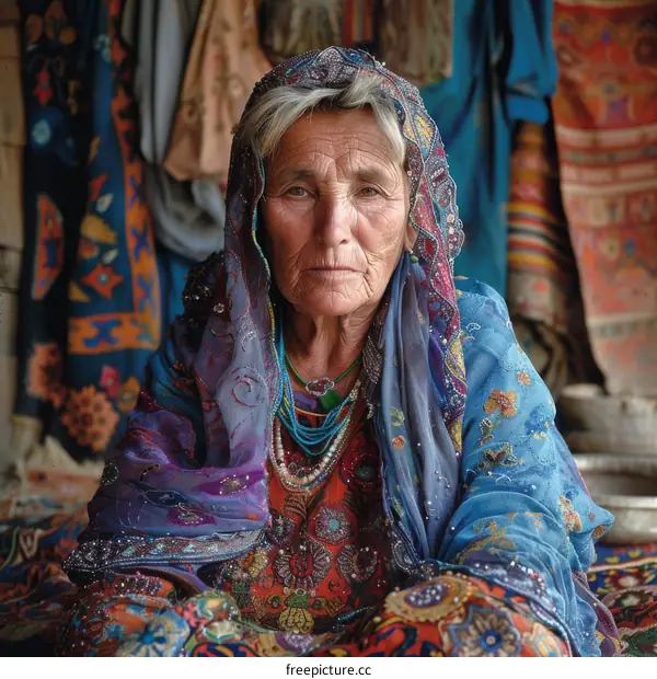 Portrait of a Senior Woman in Traditional Attire