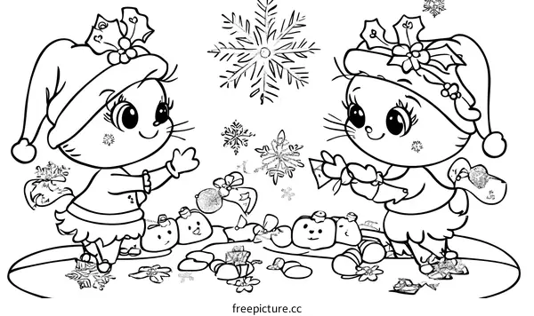 Cute Cats Christmas Coloring Page