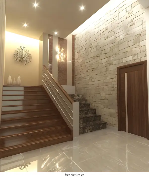 Modern Home Interior Design With Wooden Staircase