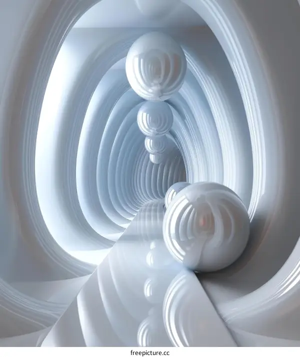Glowing Spheres in a Futuristic White Corridor