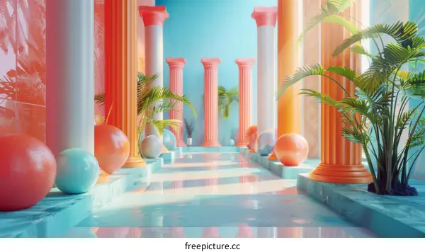 Retro Colorful Columned Corridor