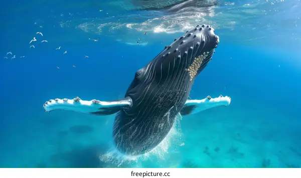 Humpback whale breaching the ocean surface
