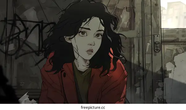 Woman in a Red Jacket Looking into the Distance