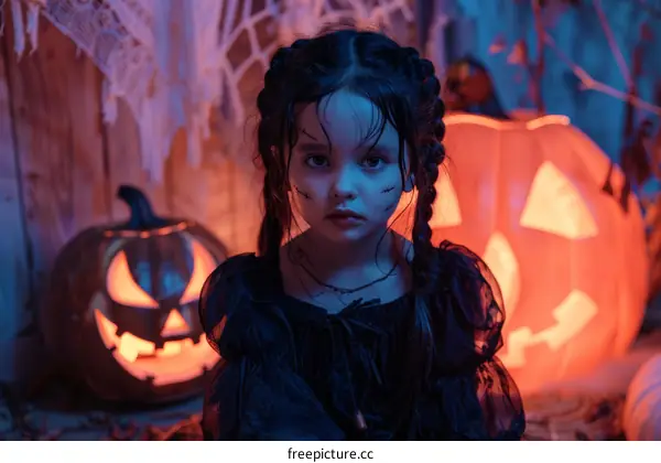 Little girl in a witch costume for Halloween