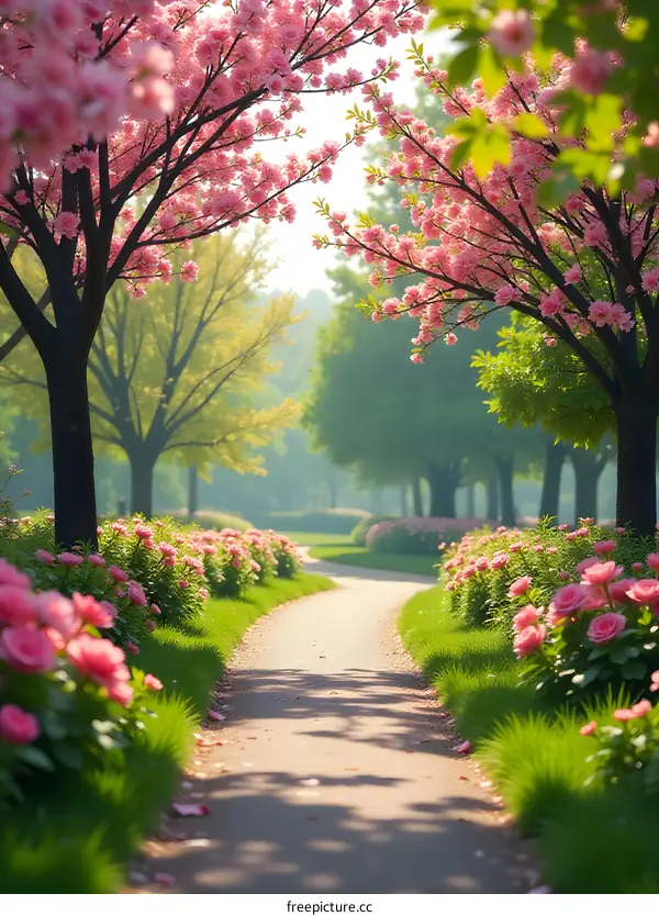Spring Blossom Pathway in a Park
