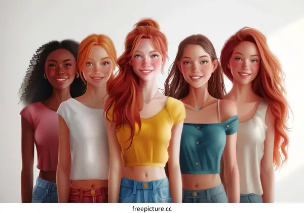 Group of diverse young women standing together