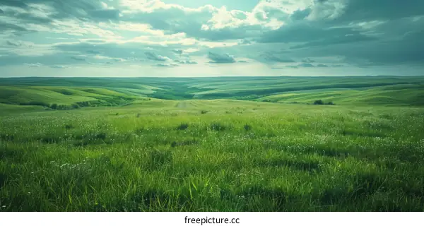 Green rolling hills under a blue sky with white clouds