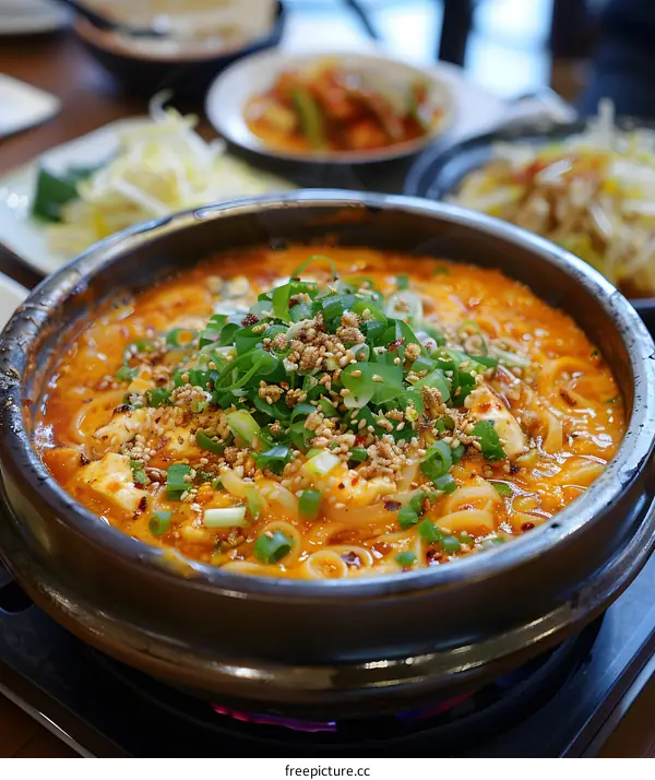 A bowl of Korean soft tofu stew