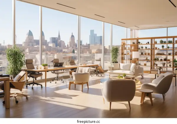 Modern Office with City View and Large Windows