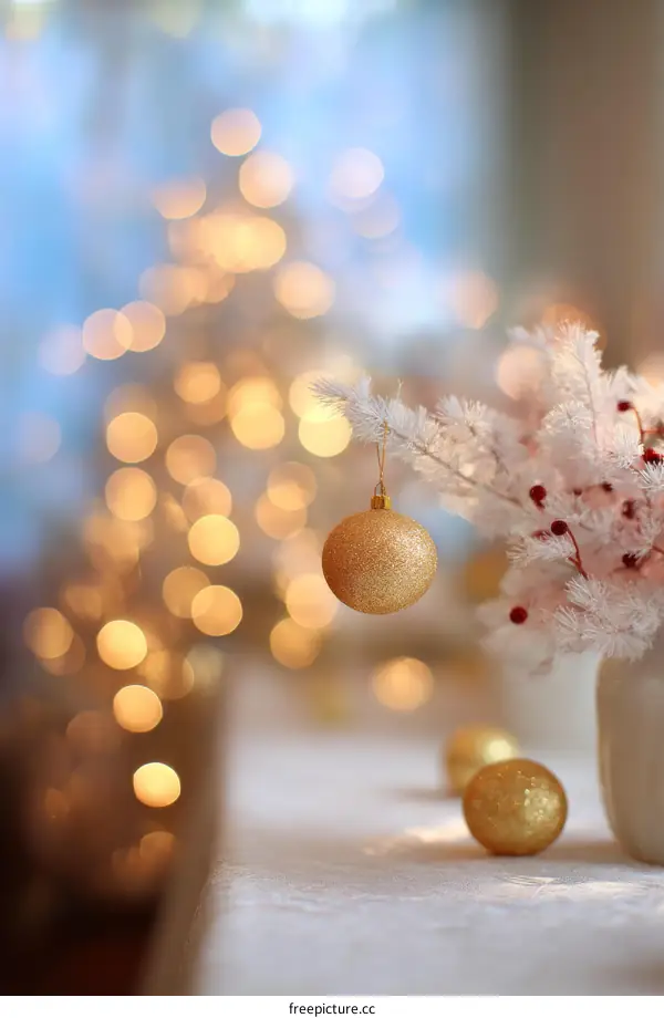 Christmas Decoration Golden Ornaments on Table
