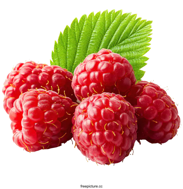 [Transparent Background PNG]Close up of Fresh Raspberries with Leaves