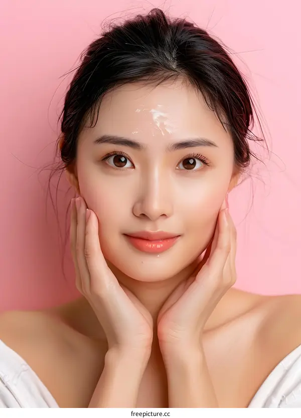 Beautiful Asian Woman Applying Face Cream
