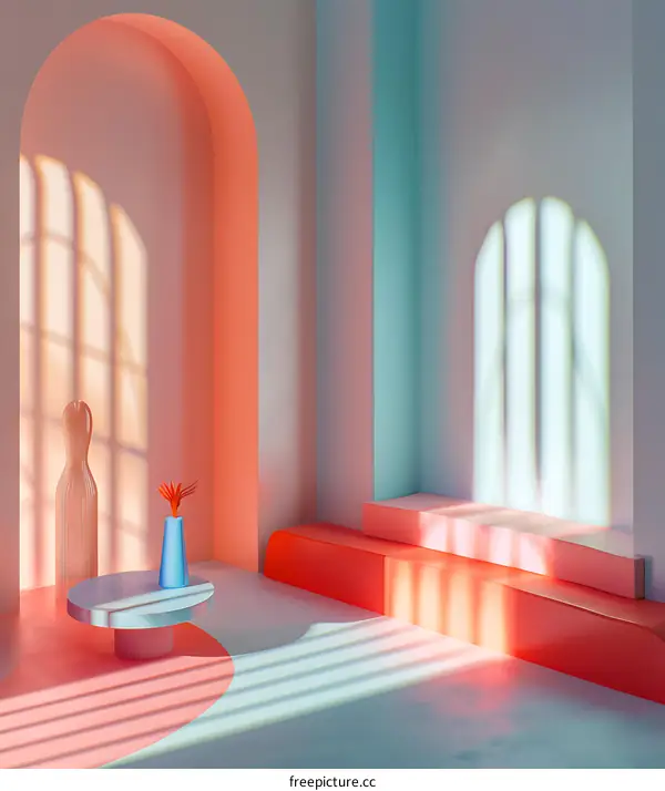 Abstract 3D Illustration Of A Room With Pastel Colors