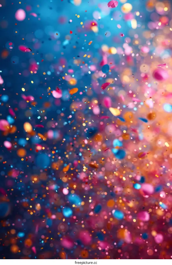Colorful confetti falling on blue background