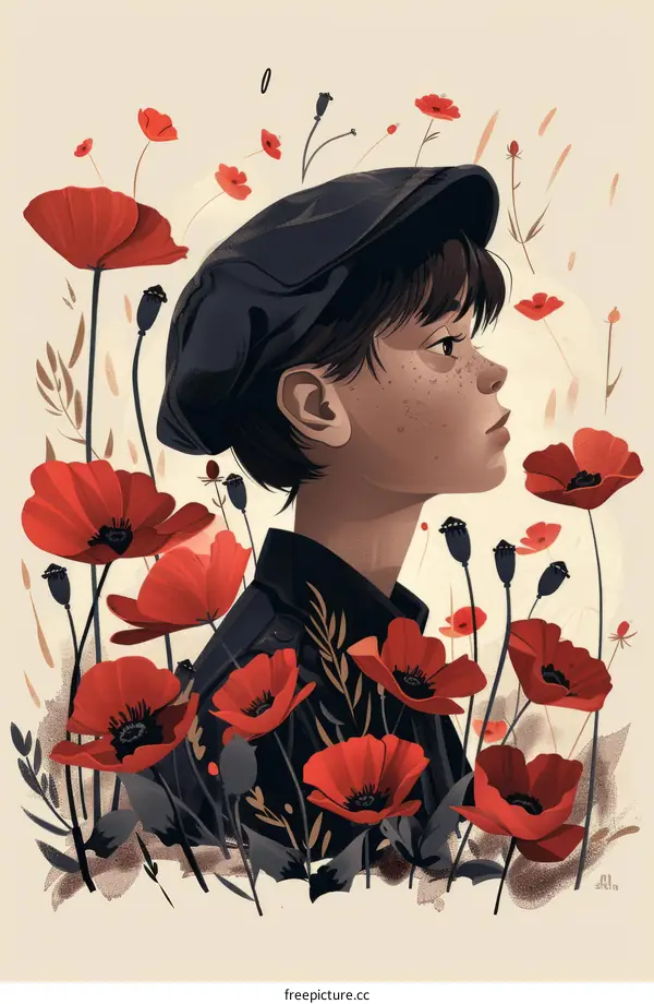 Boy in a Field of Red Poppies