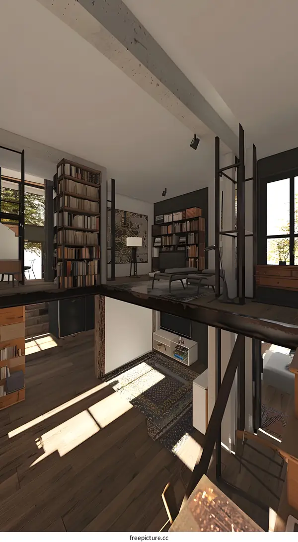 Modern Loft Apartment Interior Design With Open Floor Plan And Exposed Beams