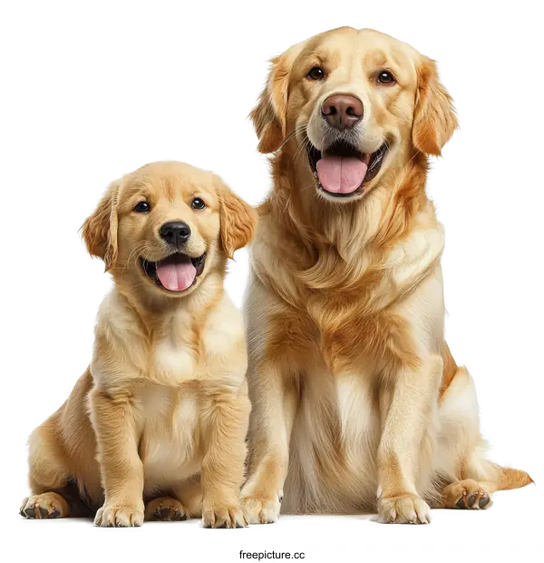 [Transparent Background PNG]Two Golden Retriever Puppy Dogs