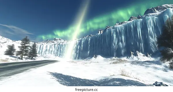 Winter Landscape With Aurora Borealis