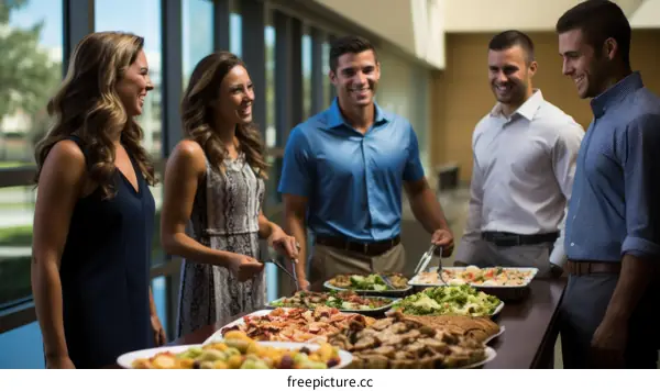 Group of people enjoying a buffet