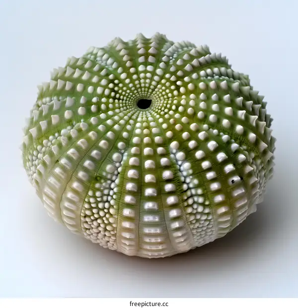 Green and White Sea Urchin on White Background