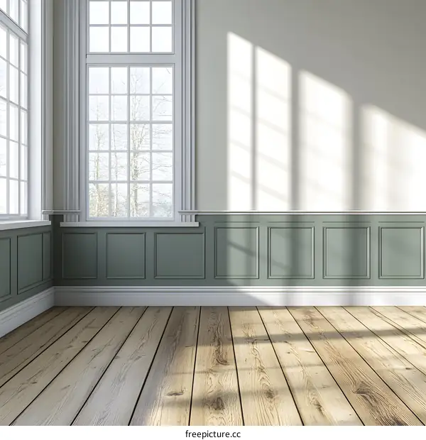 Empty Room With Large Window and Wood Floor
