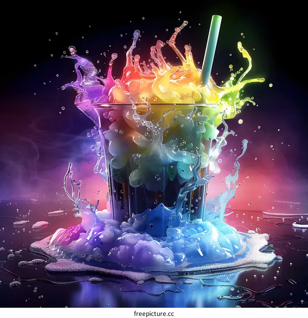 Rainbow Splash in Glass with Straw