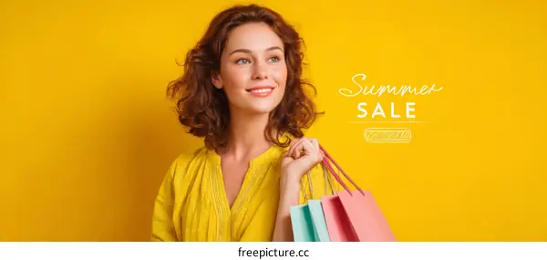 Summer Sale Promotion with Woman Shopping Bags