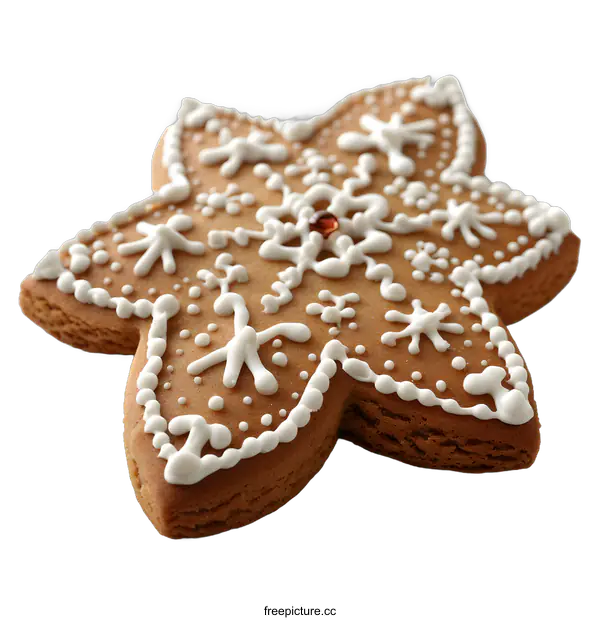 [Transparent Background PNG]A gingerbread cookie decorated with white icing in the shape of a six-pointed star.
