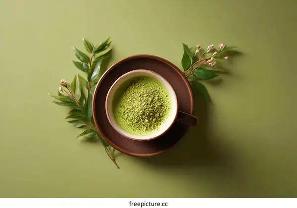 Matcha Green Tea in a Cup with Floral Accents