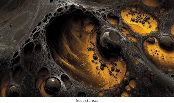 Abstract Artistic Texture of Golden Bubbles and Dark Veins