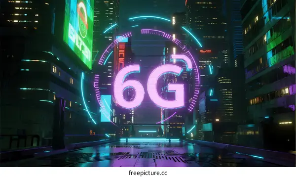 Futuristic Cityscape with 6G Technology Display