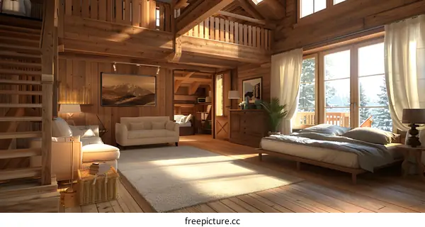 A cozy living room with a fireplace and a view of the mountains